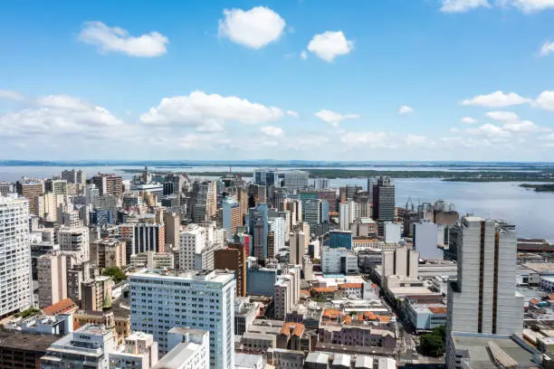 Aerial view of Porto Alegre and Guaíba river, Brazil
