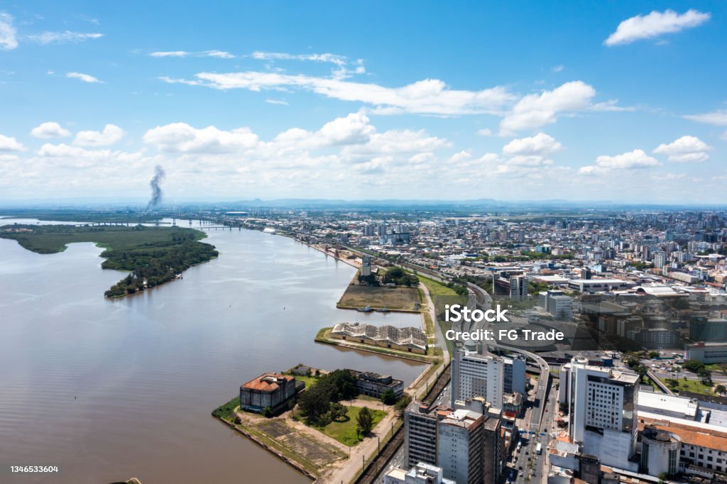 Aerial view of Porto Alegre and Guaíba river, Brazil Porto Alegre Stock Photo