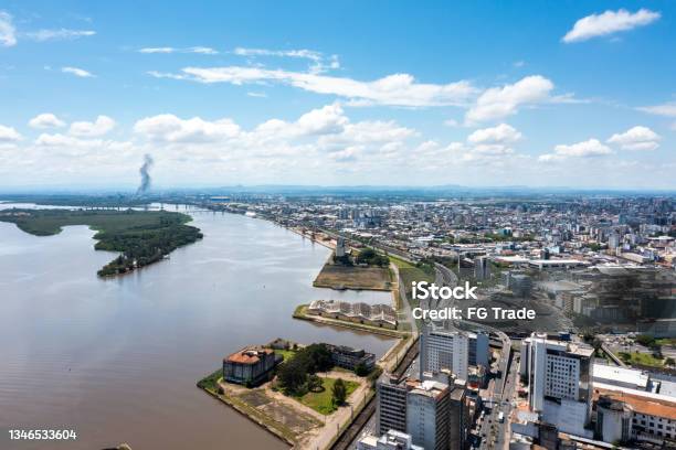 Aerial View Of Porto Alegre And Guaíba River Brazil Stock Photo - Download Image Now