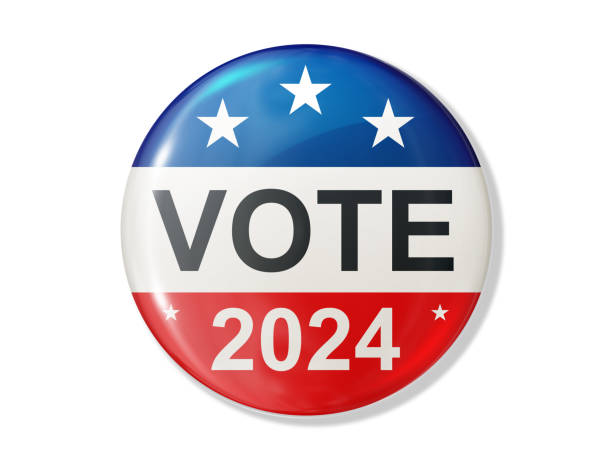 kampagnen-buttons, vote badge für wahlen in den usa 2024 - patriotism usa flag jewelry stock-fotos und bilder