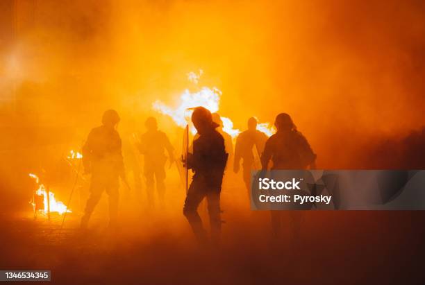 Riot On The City Streets Stock Photo - Download Image Now - Protest, Police Force, Government