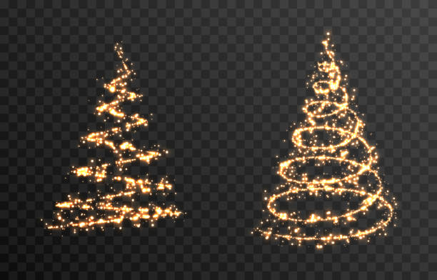 vektor leuchtender weihnachtsbaum auf einem isolierten transparenten hintergrund. png goldstaub, magische fichte, urlaub, weihnachten. - christmas tree stock-grafiken, -clipart, -cartoons und -symbole