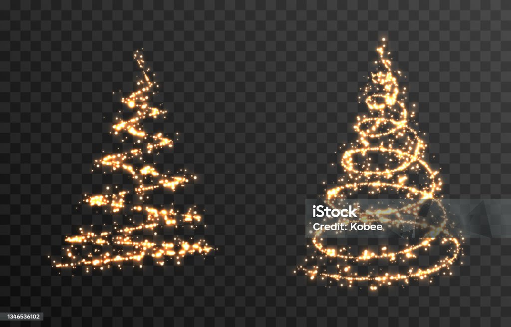 Vector glowing Christmas tree on an isolated transparent background. - Royalty-free Yılbaşı Ağacı Vector Art