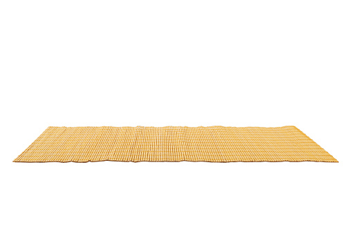 perspective view of isolated placemat for food. Close up of bamboo mat Empty space for your design.
