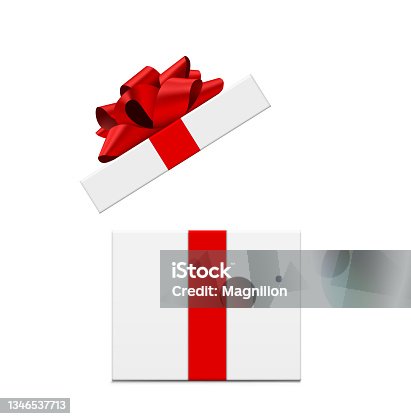 istock White Open Gift Box with Red Bow and Ribbons 1346537713