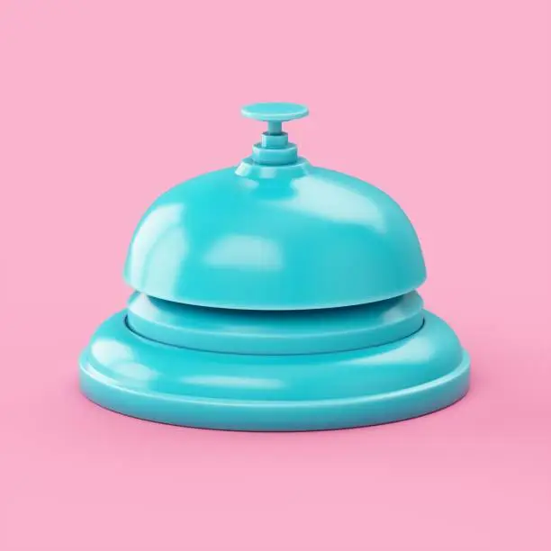 3D Rendering Blue Reception bell isolated on Pink.