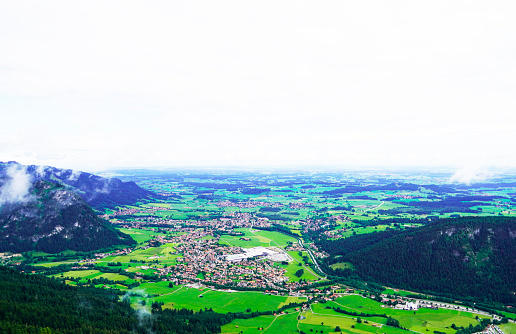 View of the panorama landscape from the Breitenberg near Pfronten. Nature in the Allgäu, Bavaria.