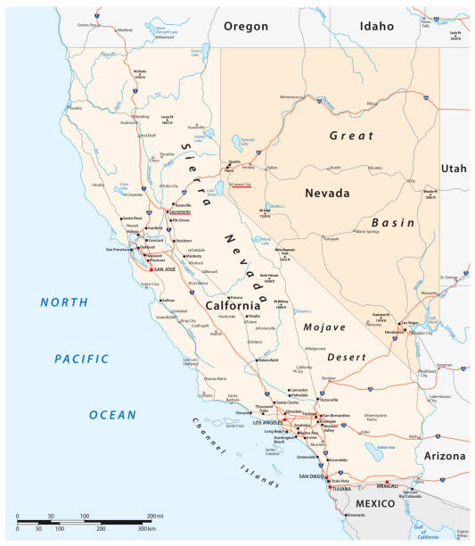 illustrazioni stock, clip art, cartoni animati e icone di tendenza di mappa stradale vettoriale degli stati uniti california e nevada - map san francisco bay area san francisco county california