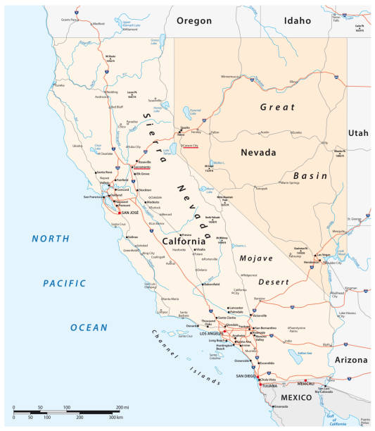 ilustrações, clipart, desenhos animados e ícones de mapa vetorial dos estados dos eua califórnia e nevada - map san francisco bay area san francisco county california