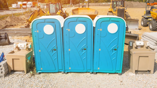 istock Plastic bio toilets on the construction site, portable toilets 1346549175