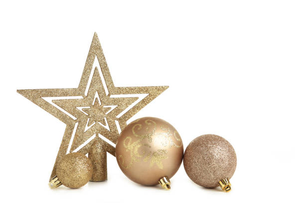 istock Gold balls with Christmas decoration isolated on white background. 1346556097