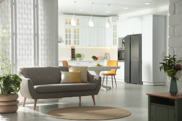 istock Stylish apartment interior with modern kitchen. Idea for design 1346559425