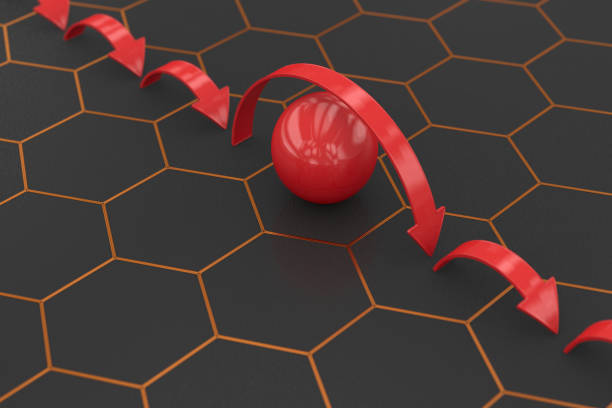 istock Arrows jumping over red ball on dark background. 3D illustration 1346561855