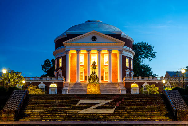 The Rotunda at the University of Virginia. Built in 1826 at the public university in Charlottesville, Virginia. The Rotunda is a UNESCO World Heritage site designed by Thomas Jefferson (1743-1826). rotunda stock pictures, royalty-free photos & images
