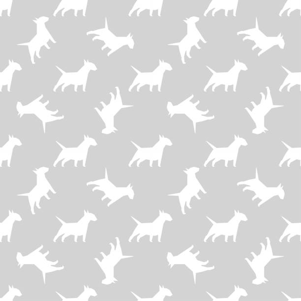 illustrations, cliparts, dessins animés et icônes de motif vectoriel sans couture avec bull terrier. - dog walking silhouette bull terrier