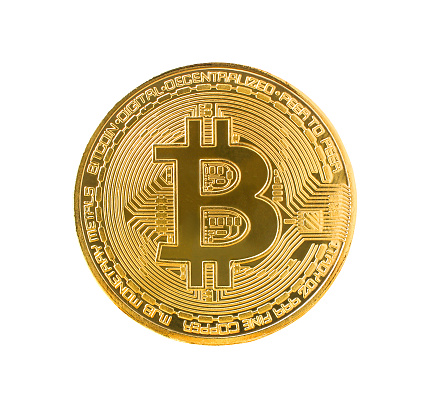 Bitcoin BTC Cryptocurrency Gold Coin coin of the future Concept of virtual currency, stock market, isolated on white background. With clipping path