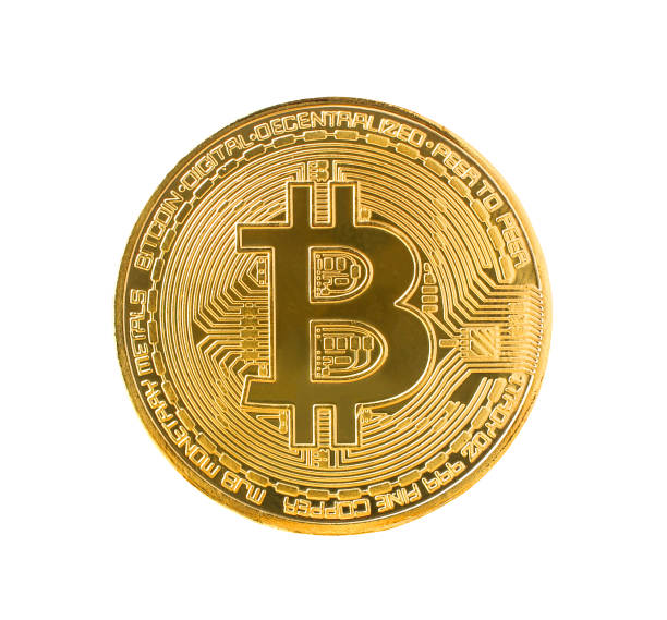 Bitcoin BTC Cryptocurrency Gold Coin Bitcoin BTC Cryptocurrency Gold Coin coin of the future Concept of virtual currency, stock market, isolated on white background. With clipping path bitcoin stock pictures, royalty-free photos & images