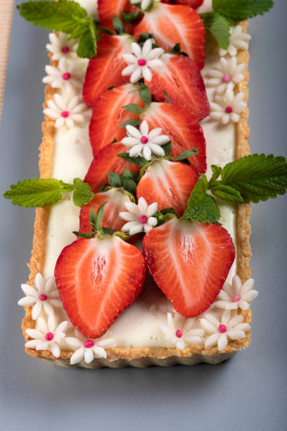 istock Cake with panna cotta cream and strawberries. 1346569190
