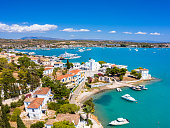 View of the picturesque coastal town of Porto Heli, Peloponnese, Greece.