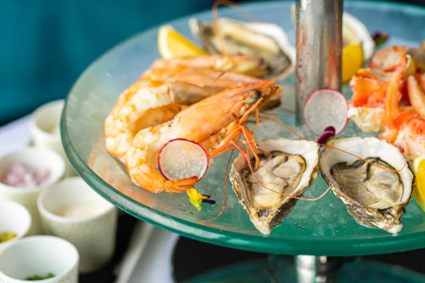 istock Fresh seafood platter with caviar close up 1346570326