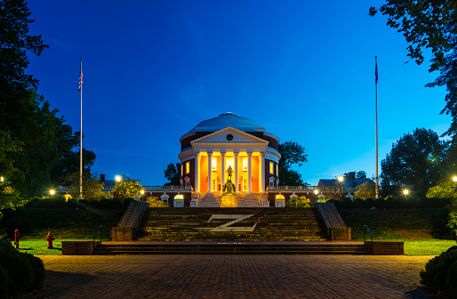 The Rotunda at the University of Virginia. Built in 1826 at the public university in Charlottesville, Virginia.