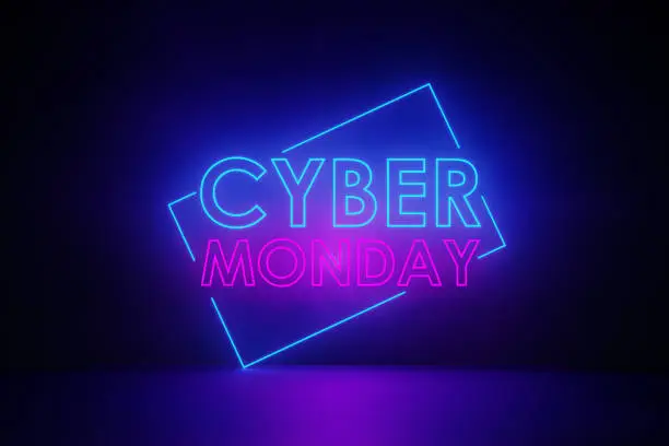 Photo of Purple Neon Light Writes Cyber Monday on Black Wall