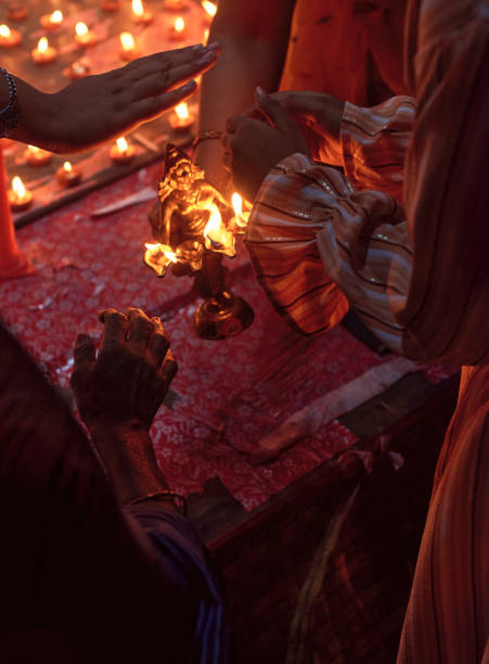Sandhi Puja ritual at a Durga puja pandal in Kolkata
