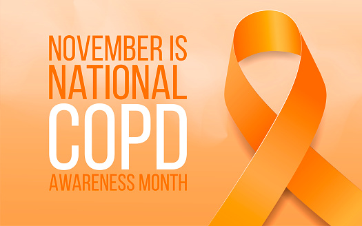 Chronic obstructive pulmonary disease COPD awareness month concept. Banner with orange ribbon awareness and text. Vector illustration.