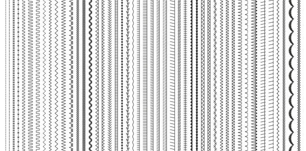 szwy haftowane. bezszwowe szczotki do szwów. ilustracja wektorowa. - szyć stock illustrations