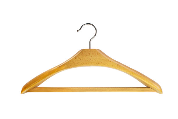 wood cloths hangers on chrome rod white background