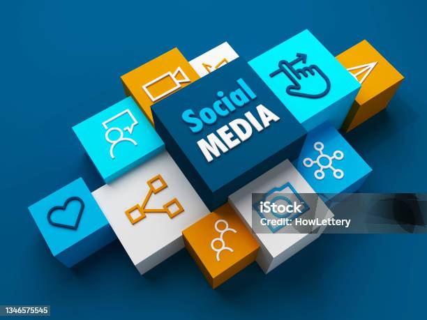 3d Render Of Social Media Business Concept Stock Photo - Download Image Now - Social Media, Social Media Marketing, The Media