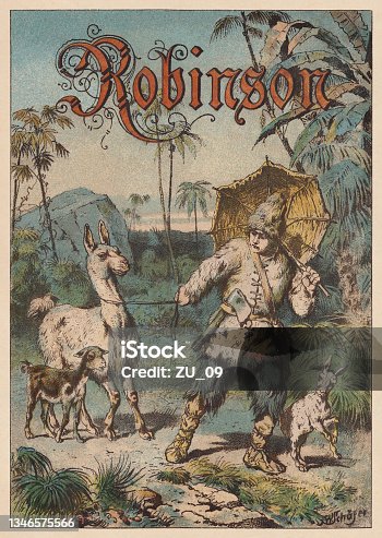 istock Robinson Crusoe, chromolithograph, published in 1893 1346575566