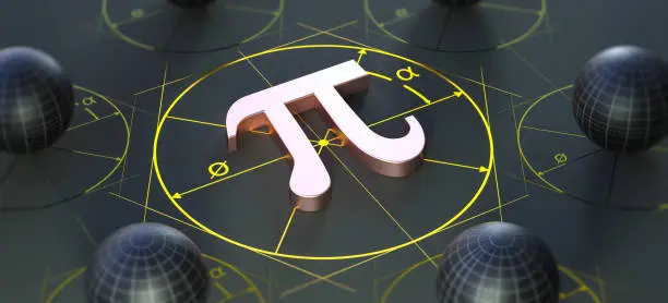 Photo of Pi Number Mathematical Symbol. 3D Render Illustration
