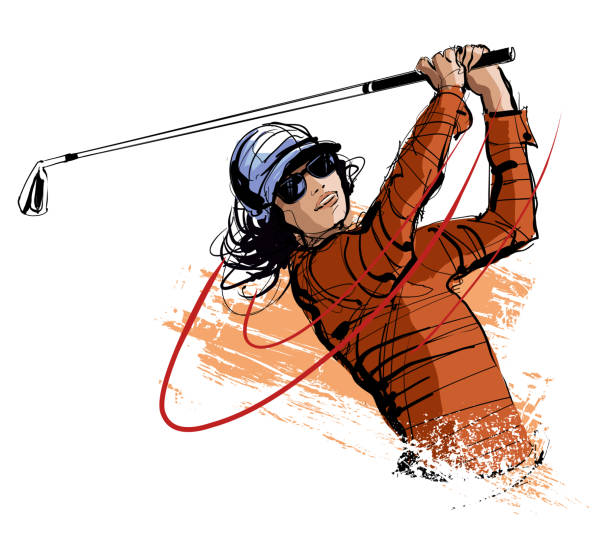 golfspieler mit mütze und sonnenbrille - golf golf club golf swing tee stock-grafiken, -clipart, -cartoons und -symbole
