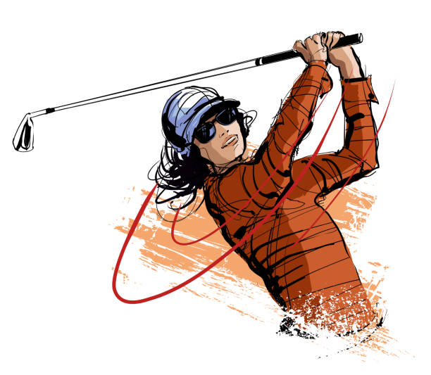 Golf player with cap and sunglasses Golf player with cap and sunglasses- vector illustration golfer swinging club stock illustrations