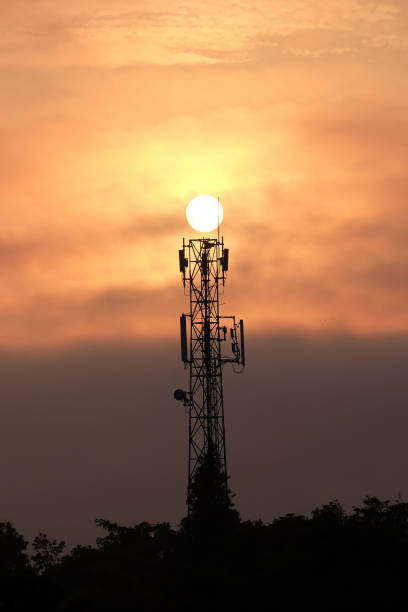 istock communication tower during sunrise. radio frequency transmission tower. 1346580653
