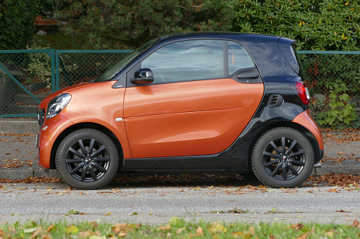 Hamburg, Germany October 14, 2021: Smart fortwo coupe parked on the street  near Hamburg