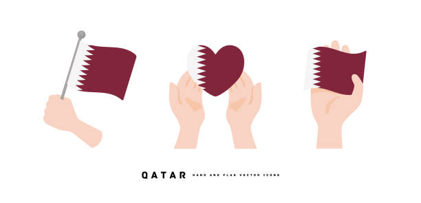 [카타르] 손 및 국기 아이콘 벡터 일러스트레이션 - qatari flag stock illustrations