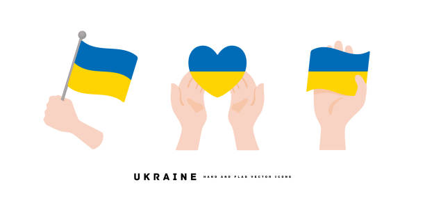[우크라이나] 손 및 국기 아이콘 벡터 일러스트레이션 - 우크라이나 일러스트 stock illustrations