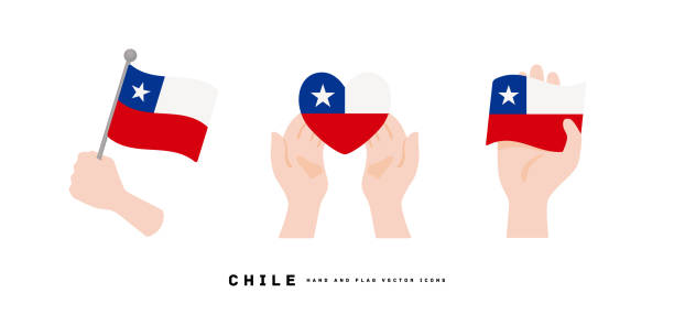 [Chile] Hand and national flag icon vector illustration [Chile] Hand and national flag icon vector illustration easter island map stock illustrations