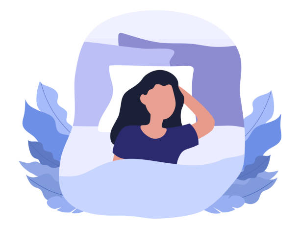 illustrazioni stock, clip art, cartoni animati e icone di tendenza di concetto di sonno della giovane donna - sleeping women bed pillow