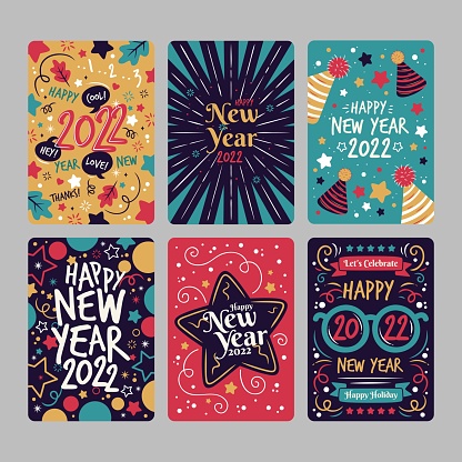 hand drawn new year  2022 cards vector design illustration