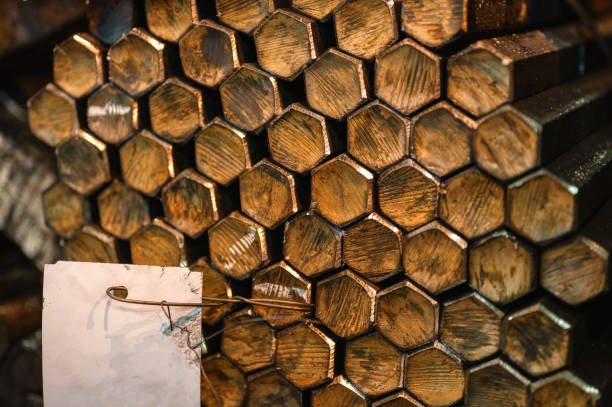 Bundle of hexagonal metal rods, hot rolled steel.