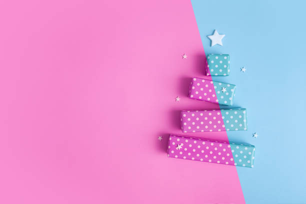 istock Blank greeting card with abstract two color Christmas tree made of gift boxes for Merry Christmas and New Year 1346601556