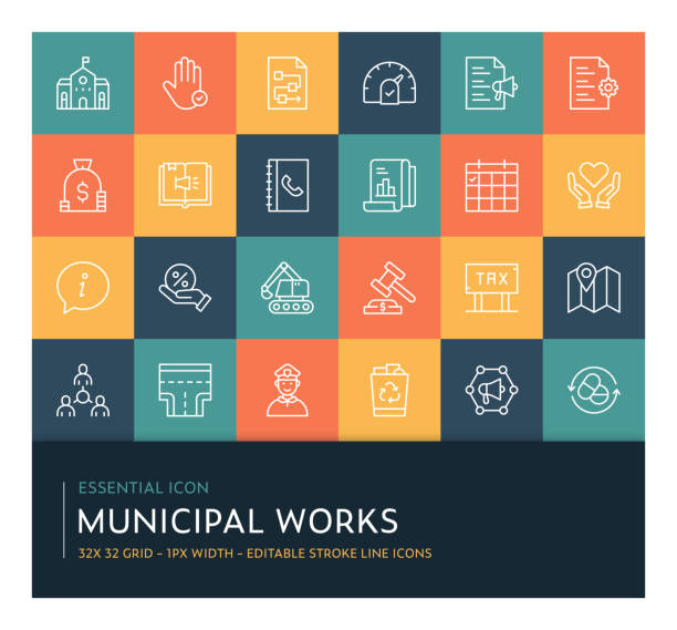 муниципальные работы редактируемая коллекция значков линий штриха - municipal facility stock illustrations
