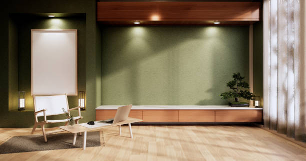 istock Interior Mock up, Minimal green Living room japanese style.3D rendering 1346607958