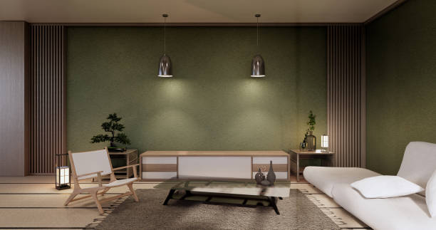 istock Interior Mock up, Minimal green Living room japanese style.3D rendering 1346608027