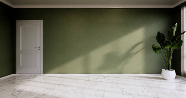 istock Empty room - Clean room ,Minimalist interior design, Green wall on granite tiles floor. 3d rendering 1346608575