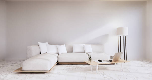 istock Interior,Living room modern minimalist has sofa on white wall and granite tiles floor.3D rendering 1346608581