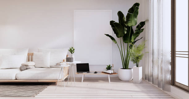 istock Minimalist interior ,Sofa furniture and plants, modern room design.3D rendering 1346608588